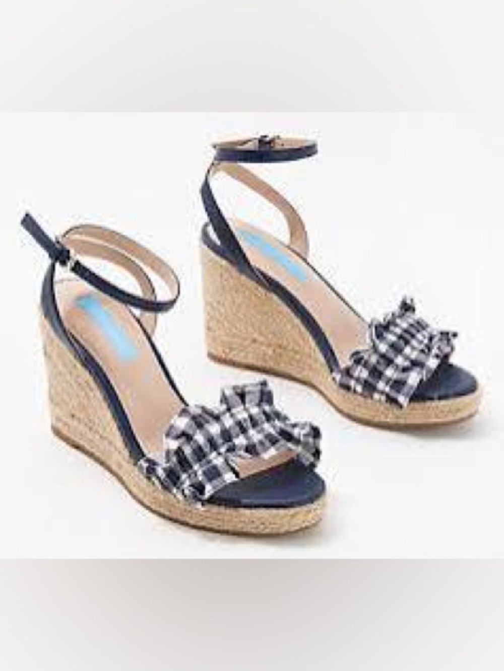 Draper James Navy/Marine Espadrille Wedges with Navy Gingham Ruffle New in Box-8